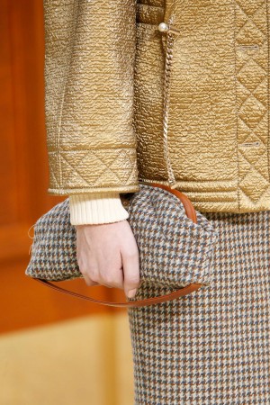 Chanel TanBeigeBlue Houndstooth Print Clutch Bag Fall 2015
