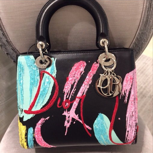 Dior Black Multicolor Embroidered Lady Dior Bag