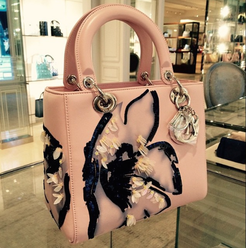 Dior Pink Embellished Lady Dior Bag