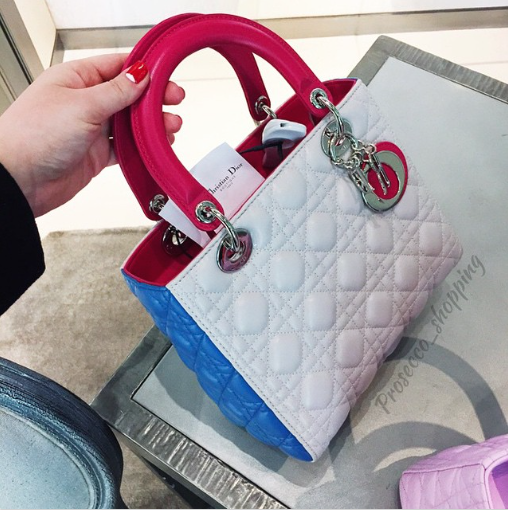 Dior Pink White Blue Lady Dior Bag