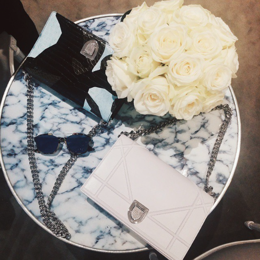 Dior White and Black Light Blue Crocodile Diorama Flap Bags