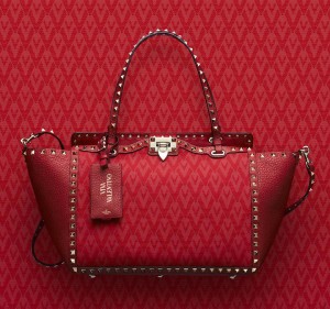 Valentino Red Viva Valentino Rockstud Medium Tote Bag