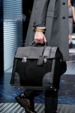 Prada-BlackGrey-Checkered-NylonLeather-Large-Briefcase-Bag