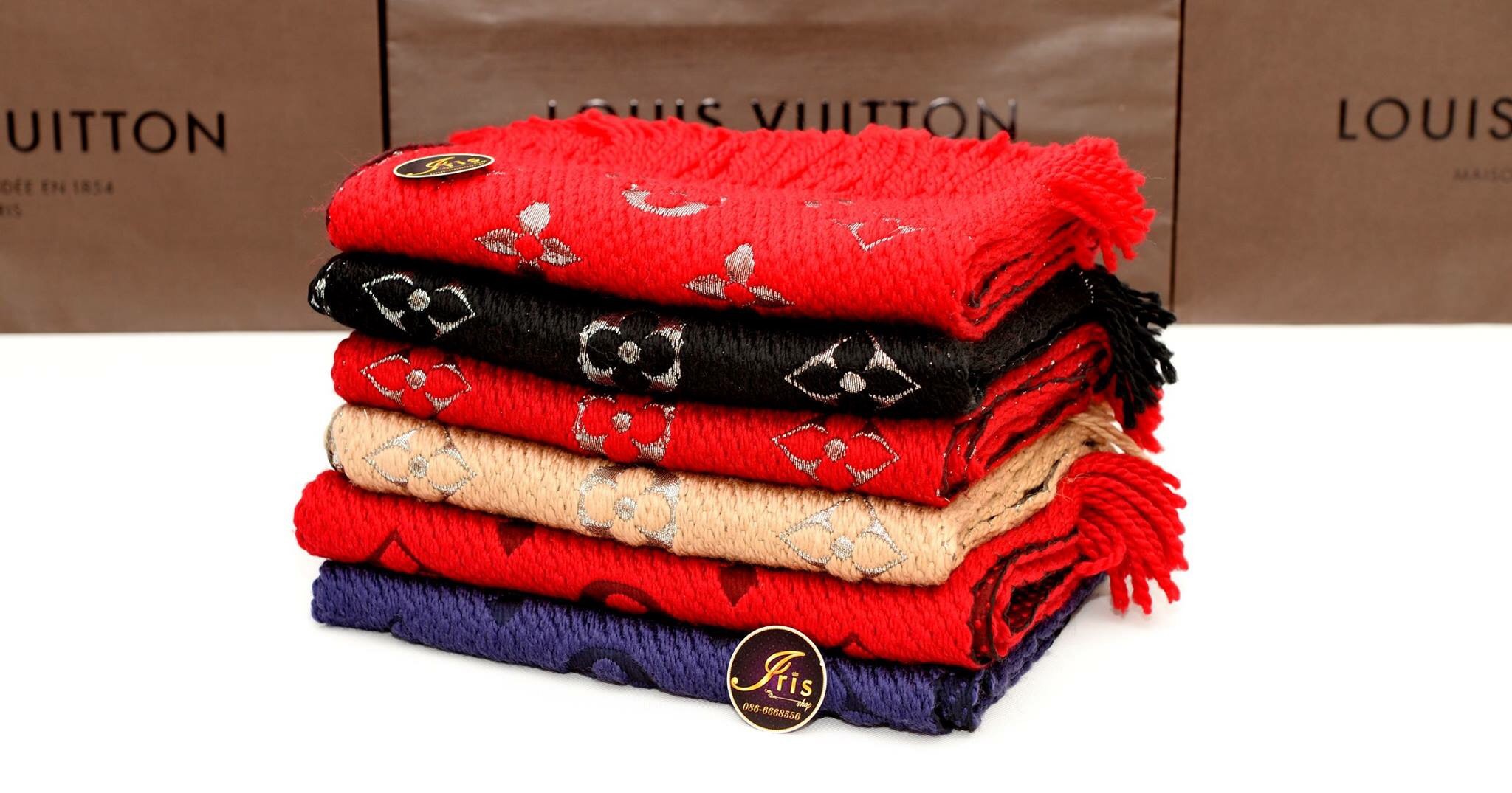 LOUIS VUITTON Wool Silk Logomania Scarf Verone 117315