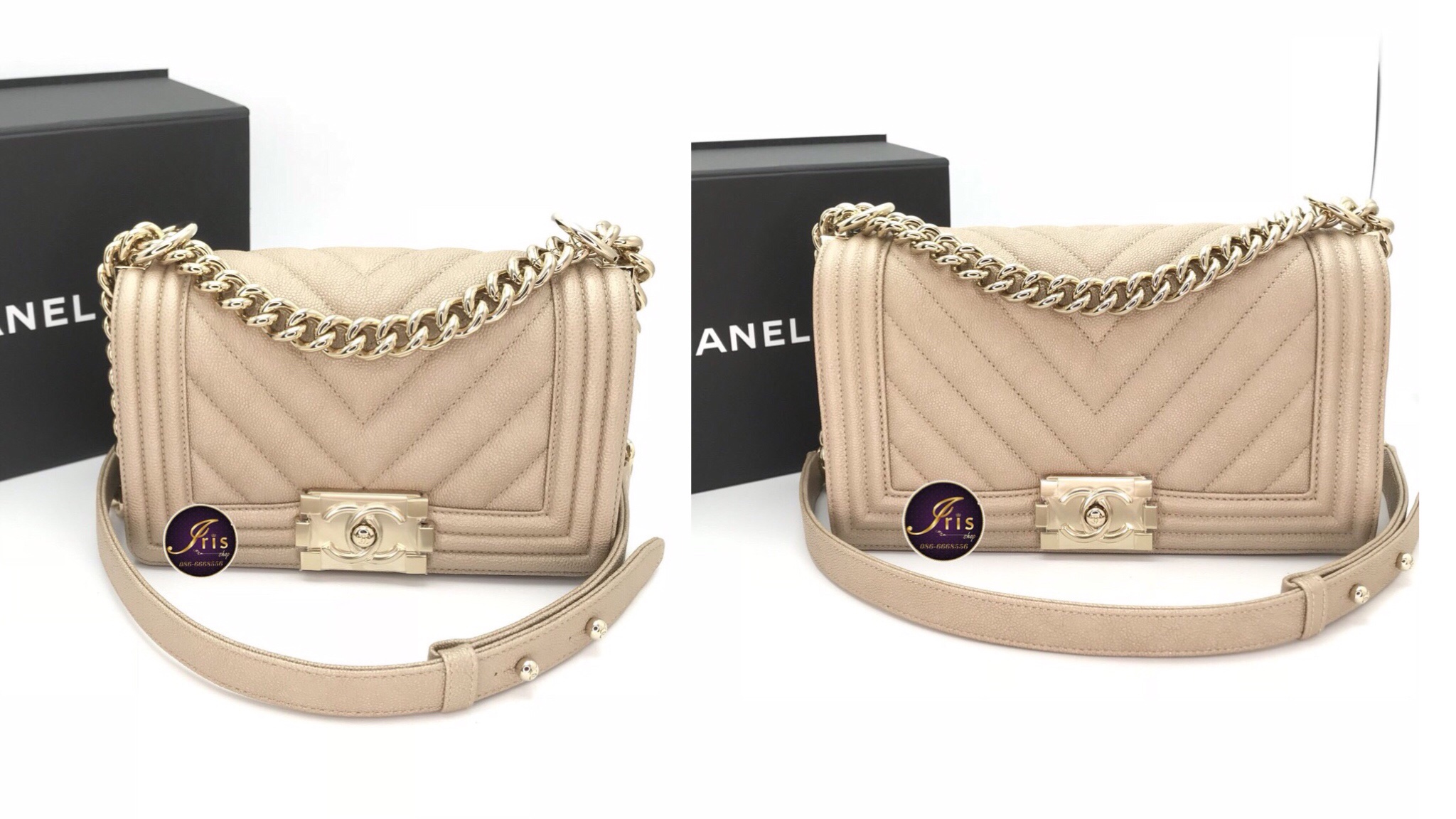 chanel boy champagne gold